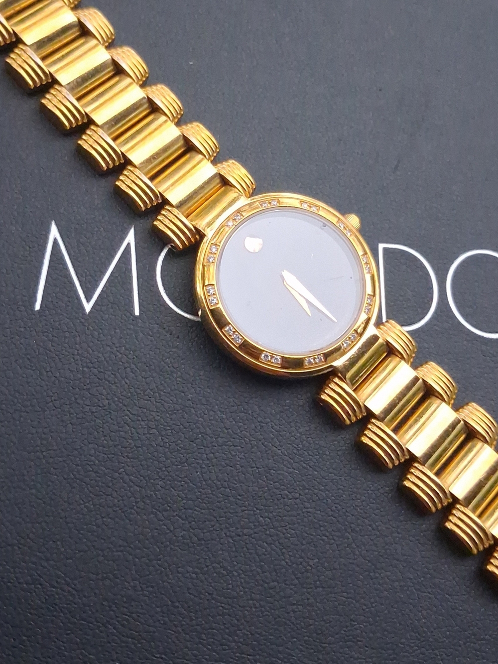 Movado Gold-Tone Bracelet Watch with White Dial and Crystal Accents